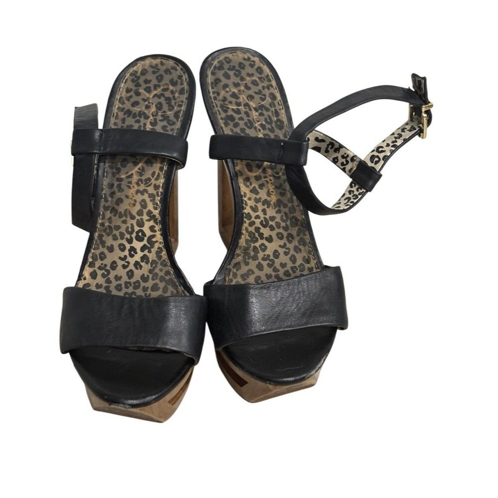 JESSICA SIMPSON Black Y2K Architectural Cutout Platform Heels Sandals Sz 7B - Picture 2 of 10